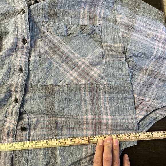 Free People Womens Muslin Guaze Plaid Button Down Shirt Size 10 Cropped Grunge - Picture 4 of 5